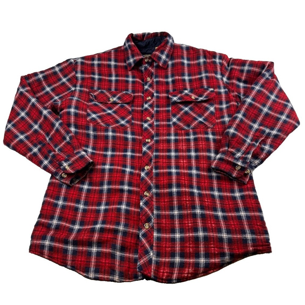 Vtg 90s Northwest Blue Quilt Lined Flannel Work Shirt Cabin Shacket Mens M Tall